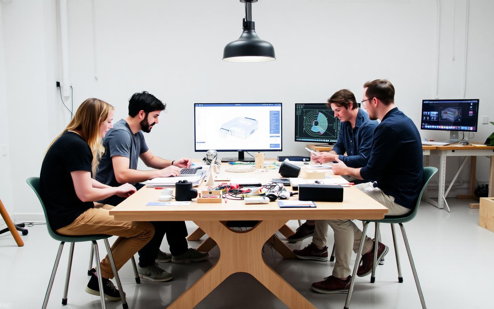 The N2N studio team reviewing prototypes